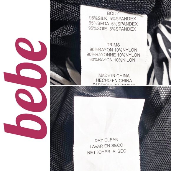 BEBE VTG Y2K SILK BUBBLE MINI DRESS CROCHET BODICE STRAPPY BACK MONOCHROME, M - Picture 6 of 8